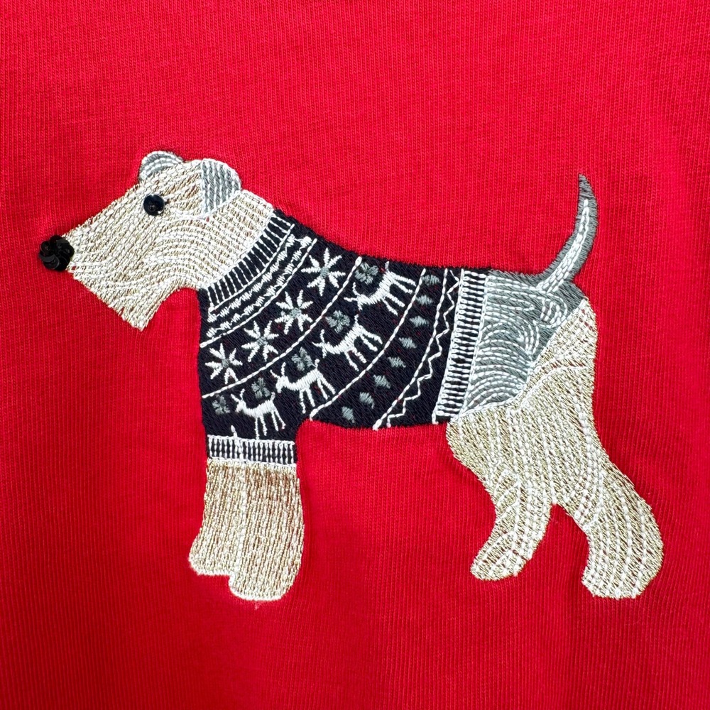 Talbots Red Cotton Long Sleeve Embroidered Winter Dog Shirt Preppy Womens MP - Picture 3 of 9